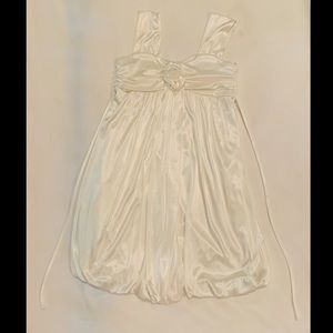 Cream, silky dress with rose detail